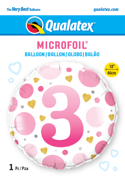 Age 3 Pink Dots 18'' Foil Birthday Balloon